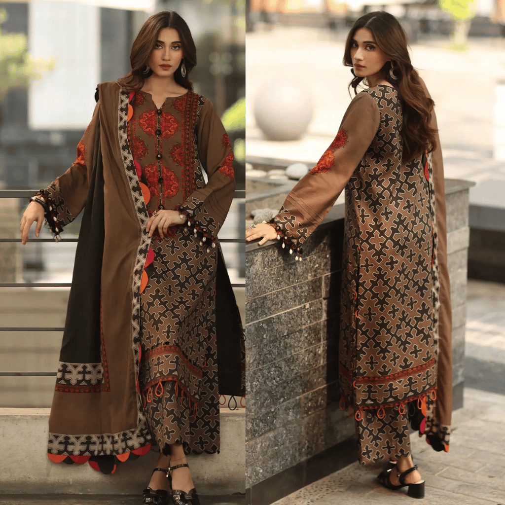 Swagiwear Asim Jofa - Winter 3PC Karandi Digital Print Dress - 