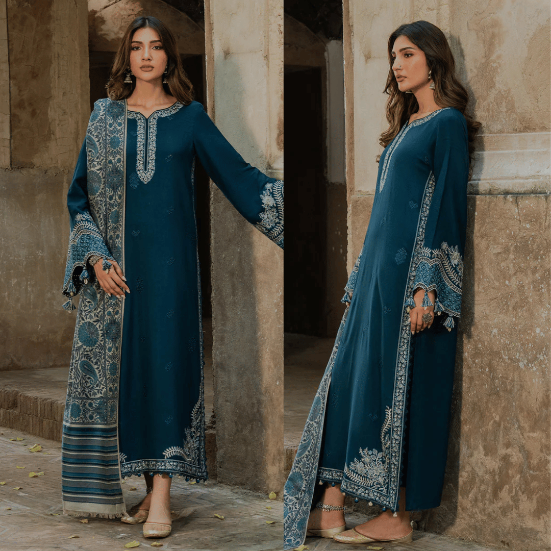 Swagiwear IZEL LUXURY UNSTITCHED WINTER DHANAK EMBROIDERED 3PC - 