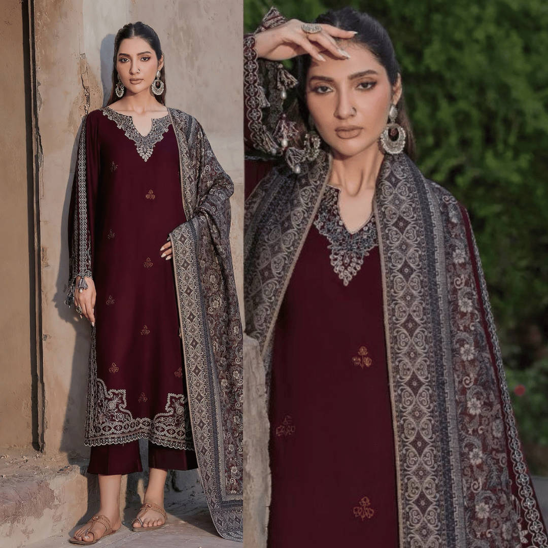 Swagiwear JAZMIN Dhanak Embroidered with Printed wool shawl - 
