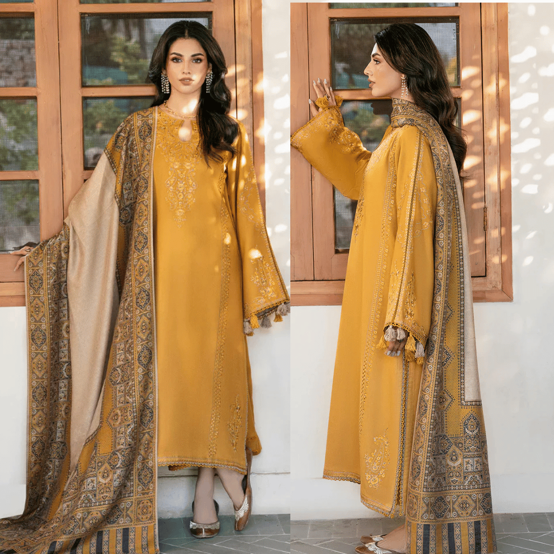 Swagiwear izel - Winter 3PC Dhanak Embroidered Suit - 