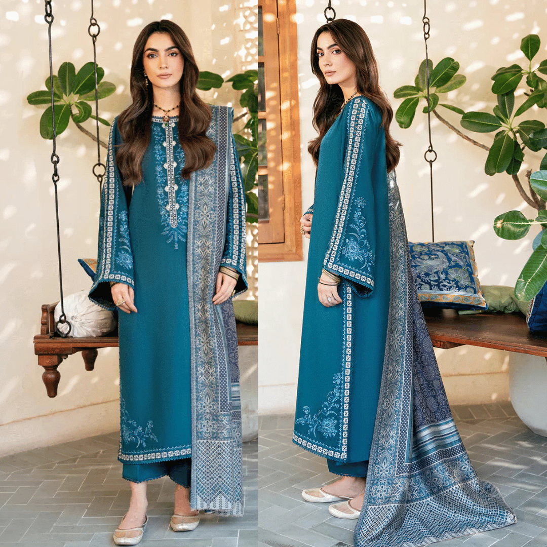 Swagiwear izel - Winter 3PC Dhanak Embroidered Suit - 