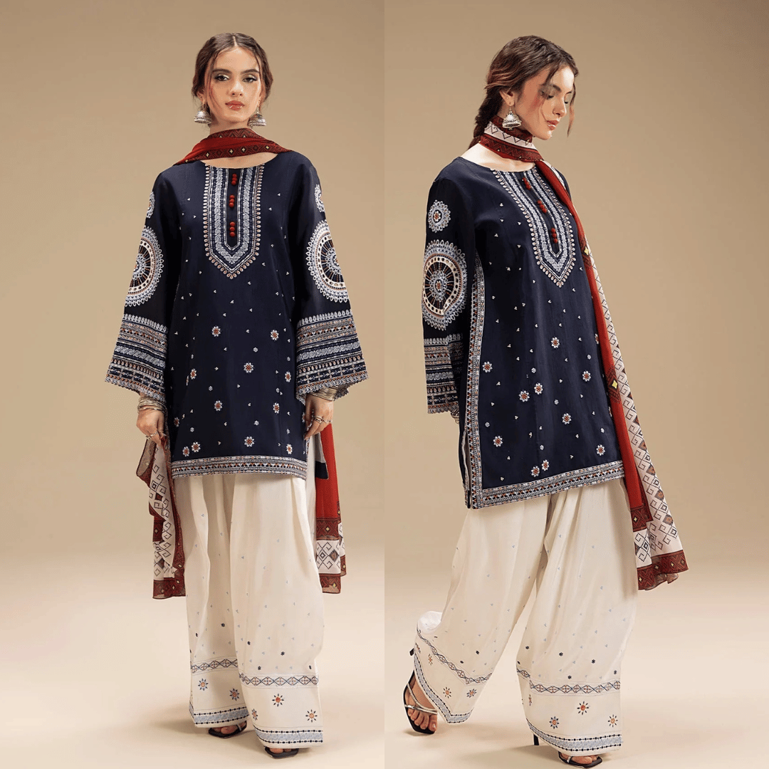 Swagiwear JAZMIN - UNSTITCHED 3PC DHANAK EMBROIDERED SUIT - 