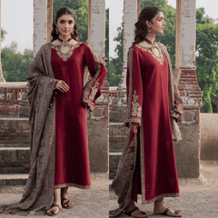 Swagiwear IZEL- DHANAK EMBROIDERED SHIRT WITH WOOL PRINTED SHAWL - 