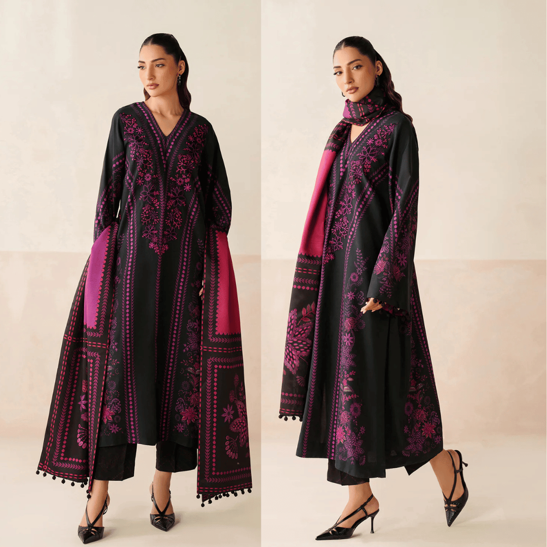 Swagiwear Asim Jofa - Winter 3PC Karandi Digital Print Dress - 