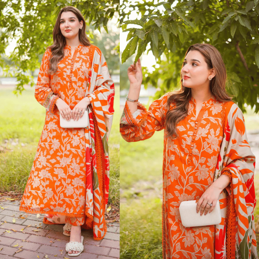 Swagiwear Sapphire - Winter 3PC Karandi Digital Print Dress - 