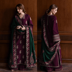 Swagiwear JAZMIN - 3PC DHANAK EMBROIDERED SHIRT WITH DHANAK EMBROIDERED SHAWL AND TROUSER - 