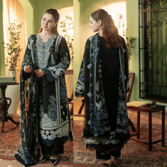 Swagiwear JADE-3PC DHANAK EMBROIDERED SHIRT WITH COUTRAI PRINTED SHAWL - 
