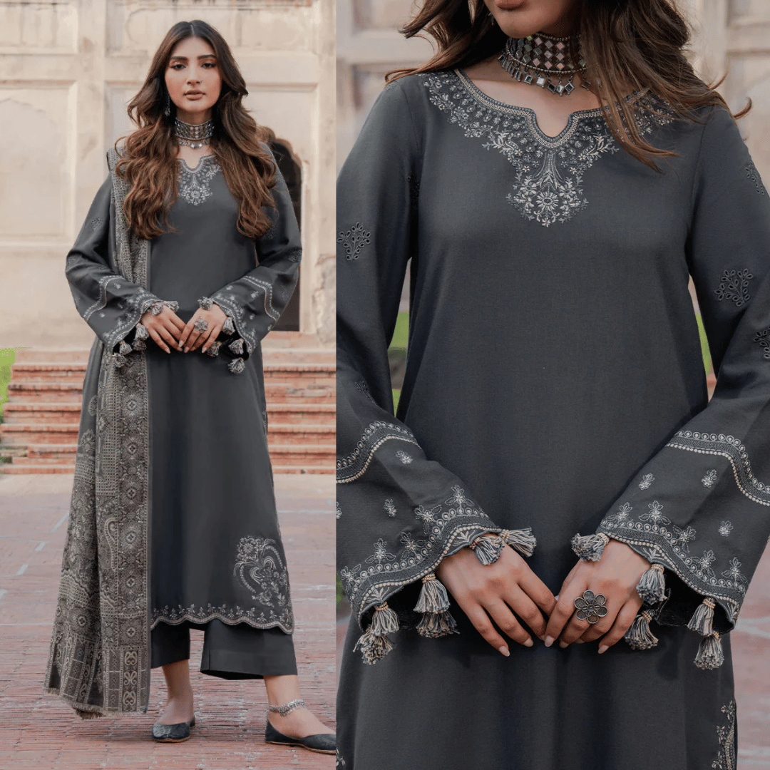 Swagiwear izel - Winter 3PC Dhanak Embroidered Suit - 