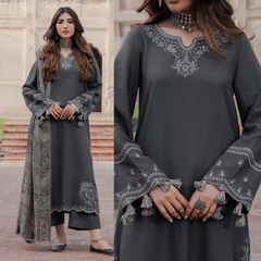Swagiwear izel - Winter 3PC Dhanak Embroidered Suit - 