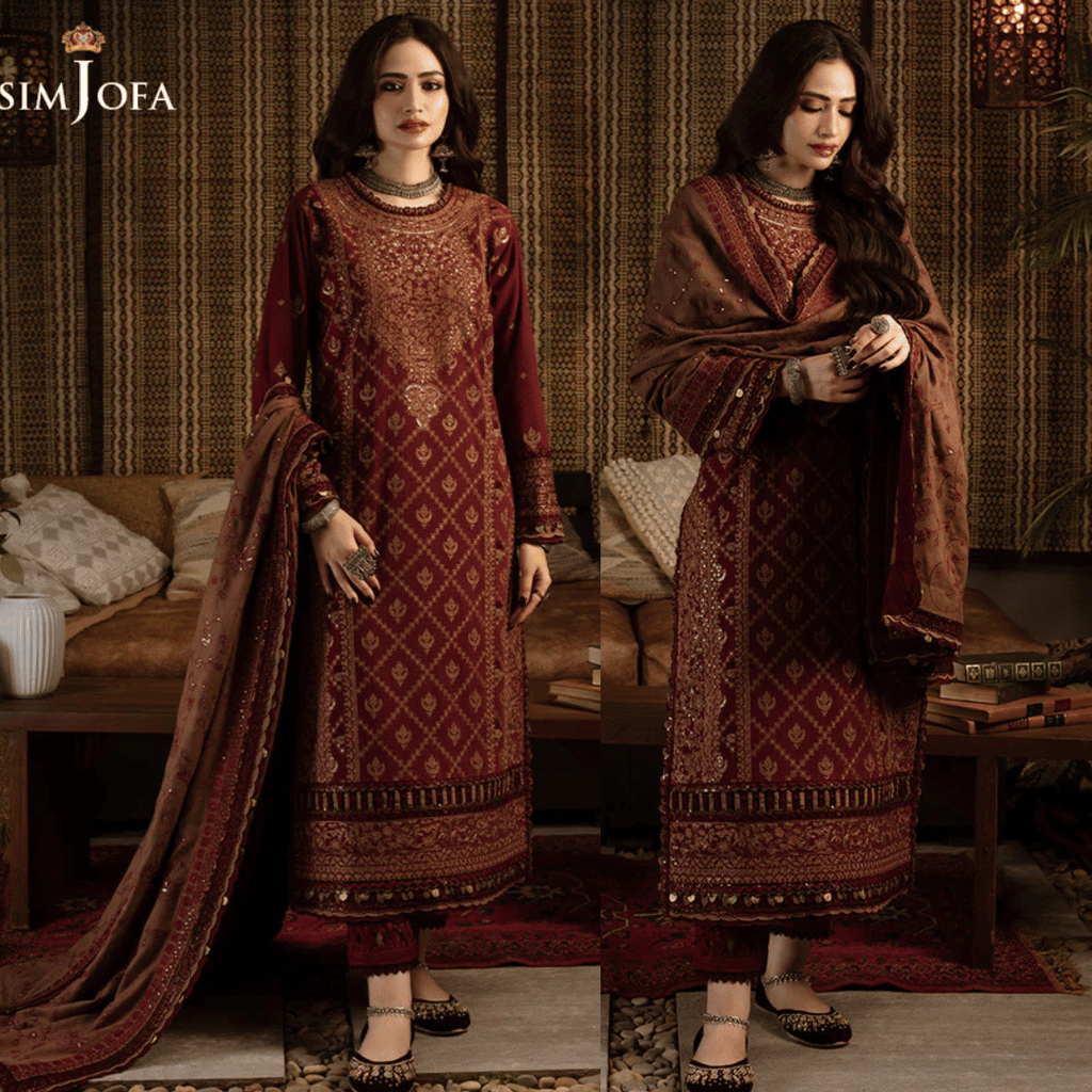Swagiwear Asim Jofa, unstitched 3 piece Dhanak sequence embroidered suit - 