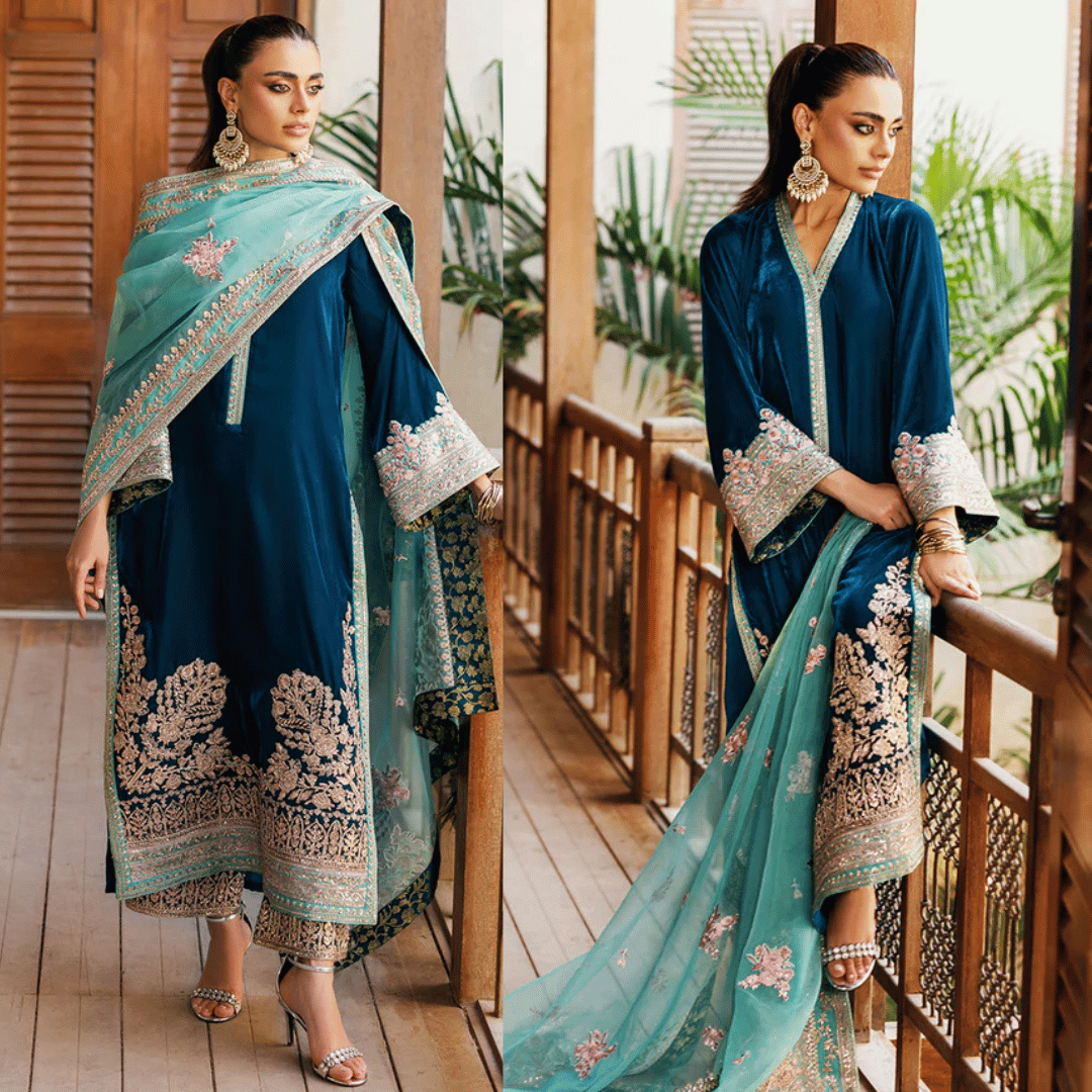 Swagiwear Zainab Cottani - 3-Piece Unstitched Heavy Embroidered Velvet Suit - 