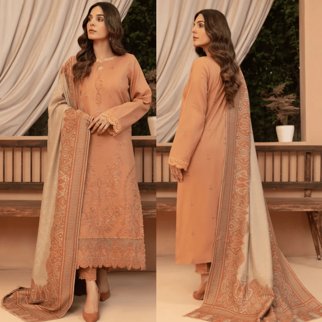 Swagiwear Bin ilyas - Winter 3PC Dhanak Embroidered Suit - 
