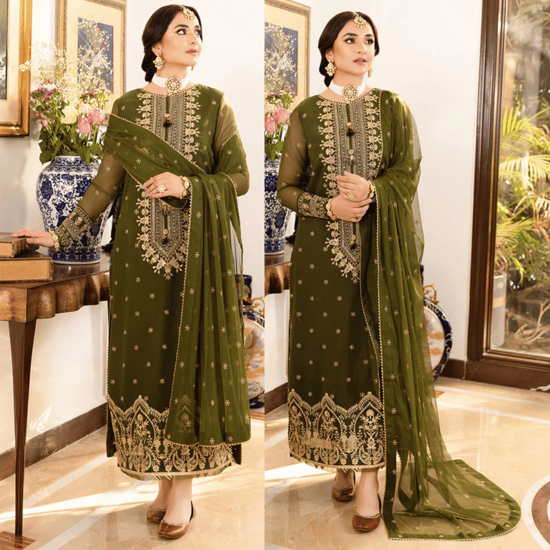 Swagiwear Jazmin - Embroidered Velvet 3-Piece Dress - 