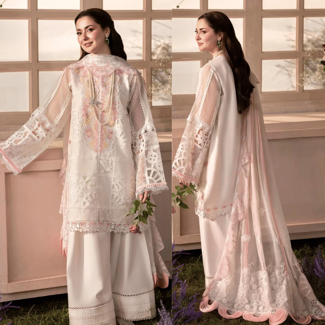 Swagiwear Crimson - 3PC ORGANZA HEAVY CHIKENKARI EMBROIDERED SUIT - 