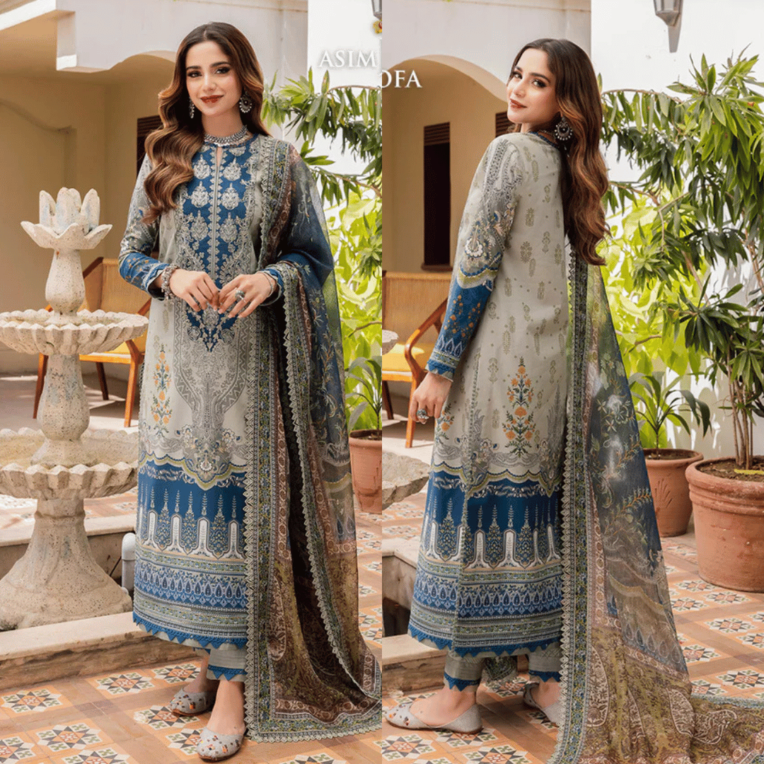 Swagiwear Asim Jofa - Summer 3PC Lawn Digital Print Dress - 