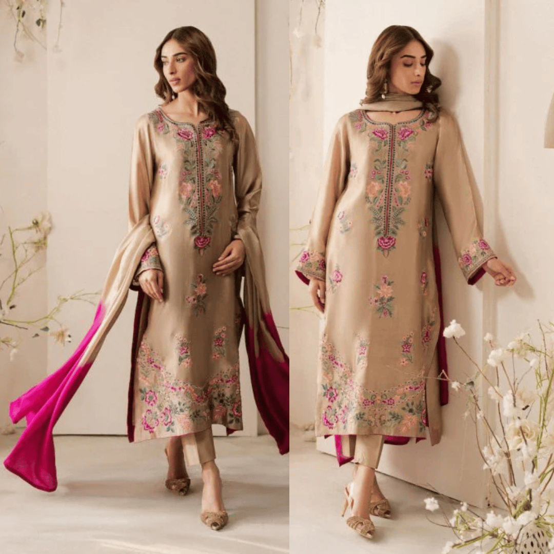 Swagiwear Lawn-3PC Embroidered Shirt with Chiffon Dupatta - 