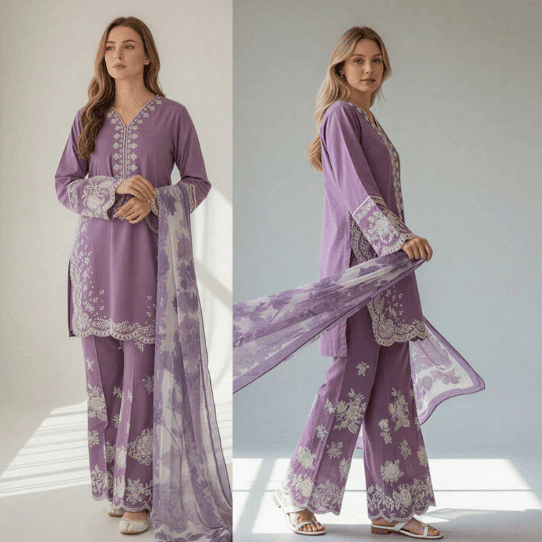 SwagiWear - Unstitched Luxury Lawn Heavy Embroidered 3PC Suit - Sw1342