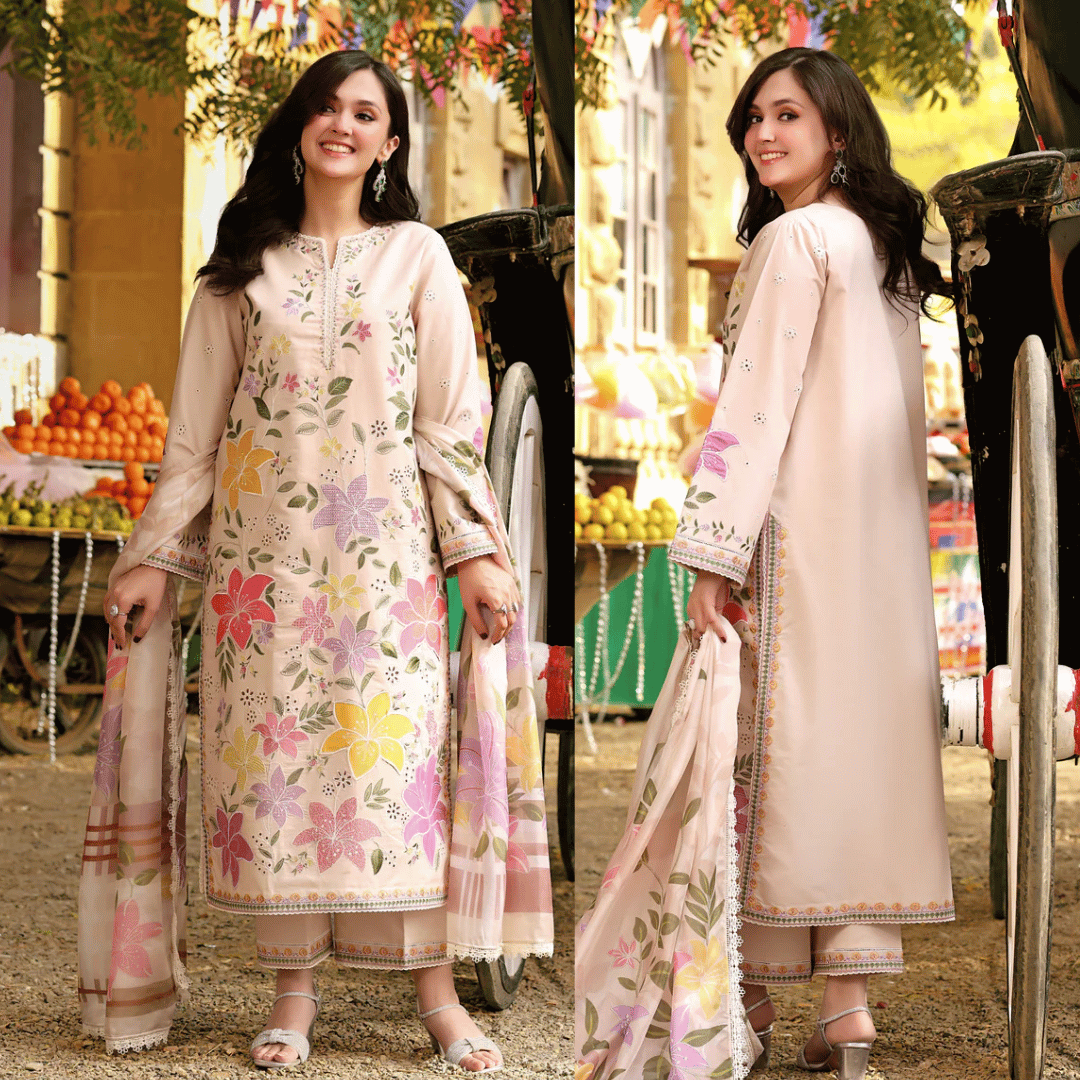 SwagiWear - Unstitched Luxury Lawn Heavy Embroidered 3PC Suit - Sw1356