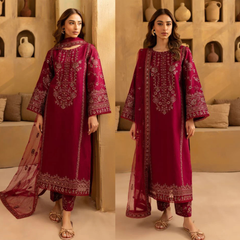 3PC Lawn Embroidered Suit with organza embroidered dupatta - Sw1397