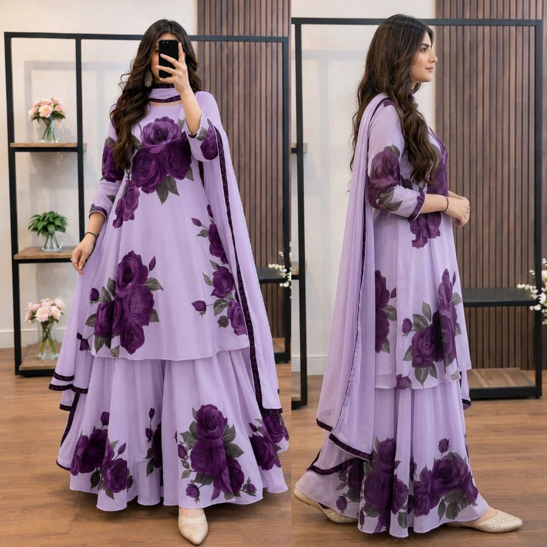 SwagiWear - 3 piece Lawn frock style Printed suit - Sw1480