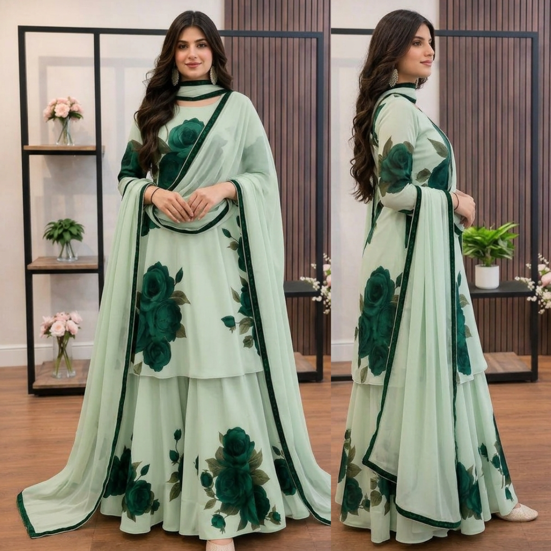 SwagiWear - 3 piece Lawn frock style Printed suit - Sw1481