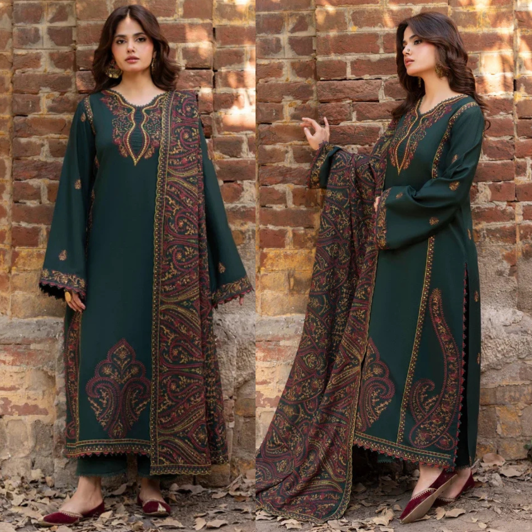 Izel - Winter 3PC Dhanak Embroidered Suit - Sw1503