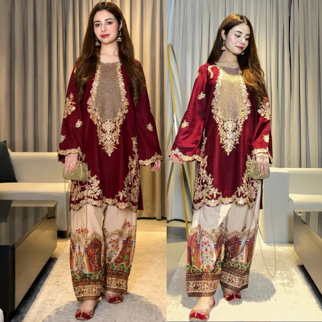 Ethnic - 2-Pc Embroidered Silk Suit - Sw1507