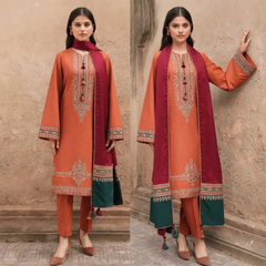 Jazmin - 3PC Dhanak Embroidered Shirt With Wool Printed Dupatta and Trouser - Sw1509