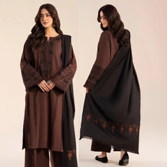 Lazuli - 3PC Dhanak Embroidered Shirt With Wool Embroidered Dupatta and Trouser - Sw1513