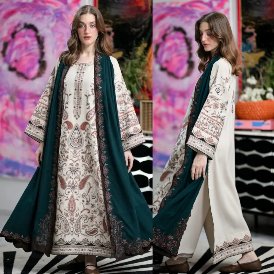Izel - Winter 3PC Dhanak Embroidered Suit - Sw1529