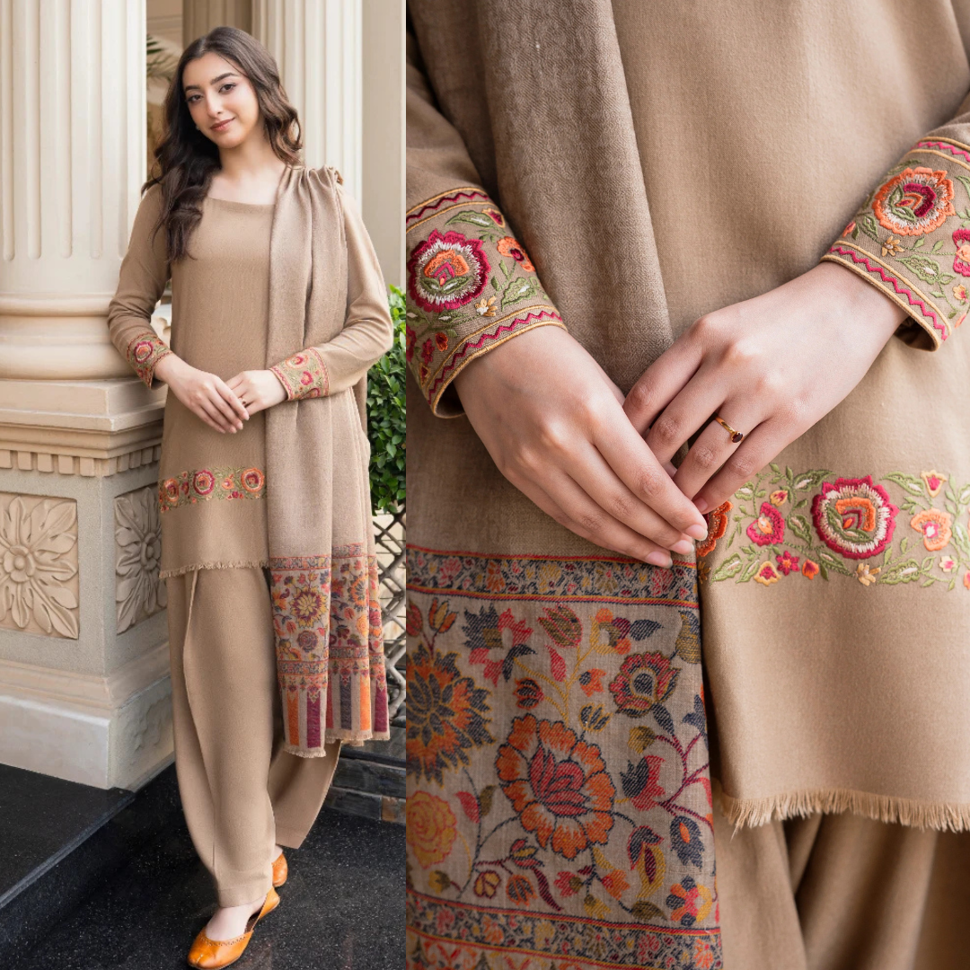 Aisling - Winter 3PC Dhanak Embroidered Suit - Sw1530