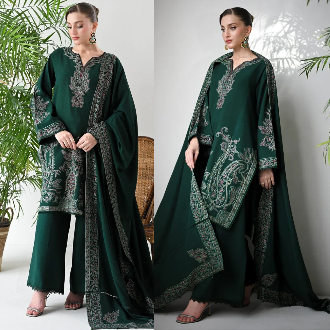 SwagiWear - Winter 3PC Dhanak Embroidered Suit - Sw1536
