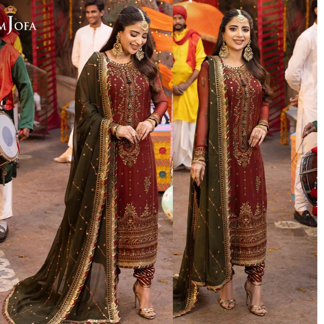Asim Jofa, Unstiched 3 piece chiffon suit - Sw1543