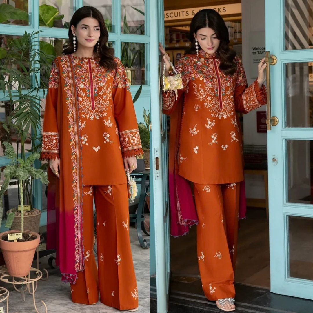 Batik - 3PC Dhanak Embroidered Shirt With Pashmina Printed Dupatta and Trouser - Sw1548