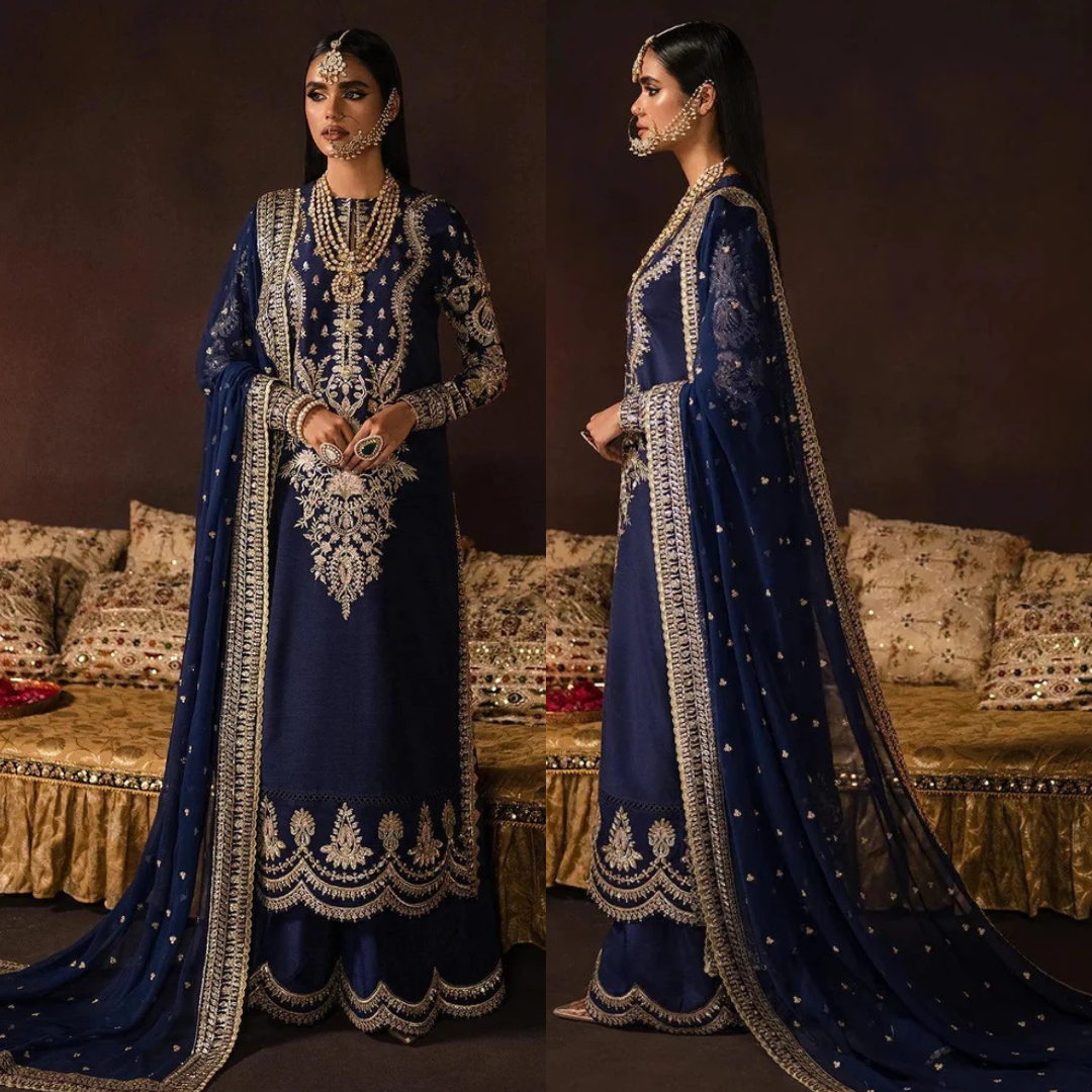 AFROZEH - Velvet (9000) embroidery suit Net Embroidered dupatta - Sw996