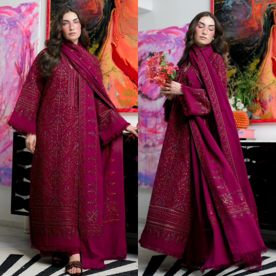 ZAIB - Winter 3PC Dhanak Embroidered Suit - Sw1556
