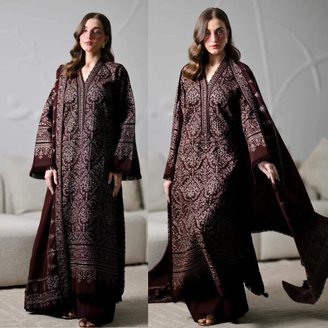 ZAIB - Winter 3PC Dhanak Embroidered Suit - zab1557