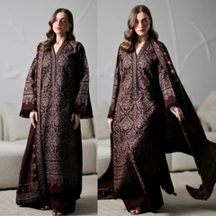 ZAIB - Winter 3PC Dhanak Embroidered Suit - zab1557
