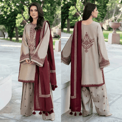 Swagiwear Baroque - 3PC Dhanak Embroidered Suit - 