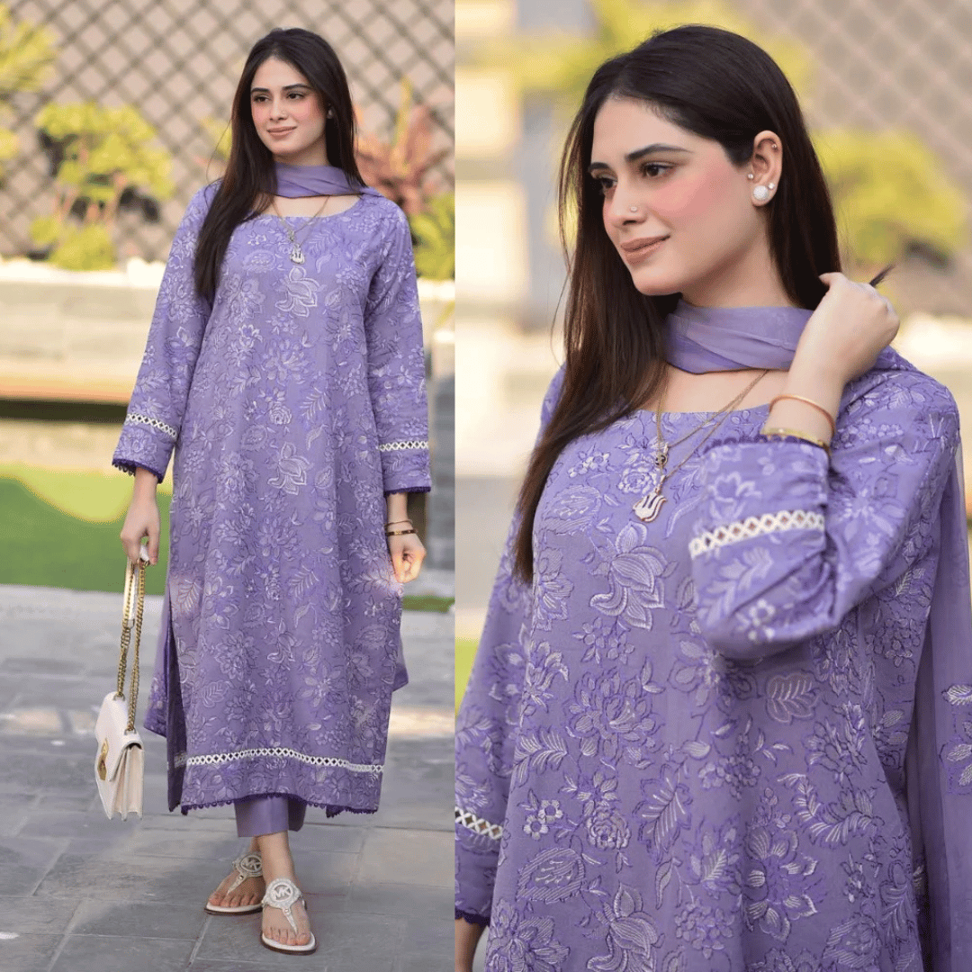 Swagiwear Breeze- 3PC Lawn Embroidered Suit - 