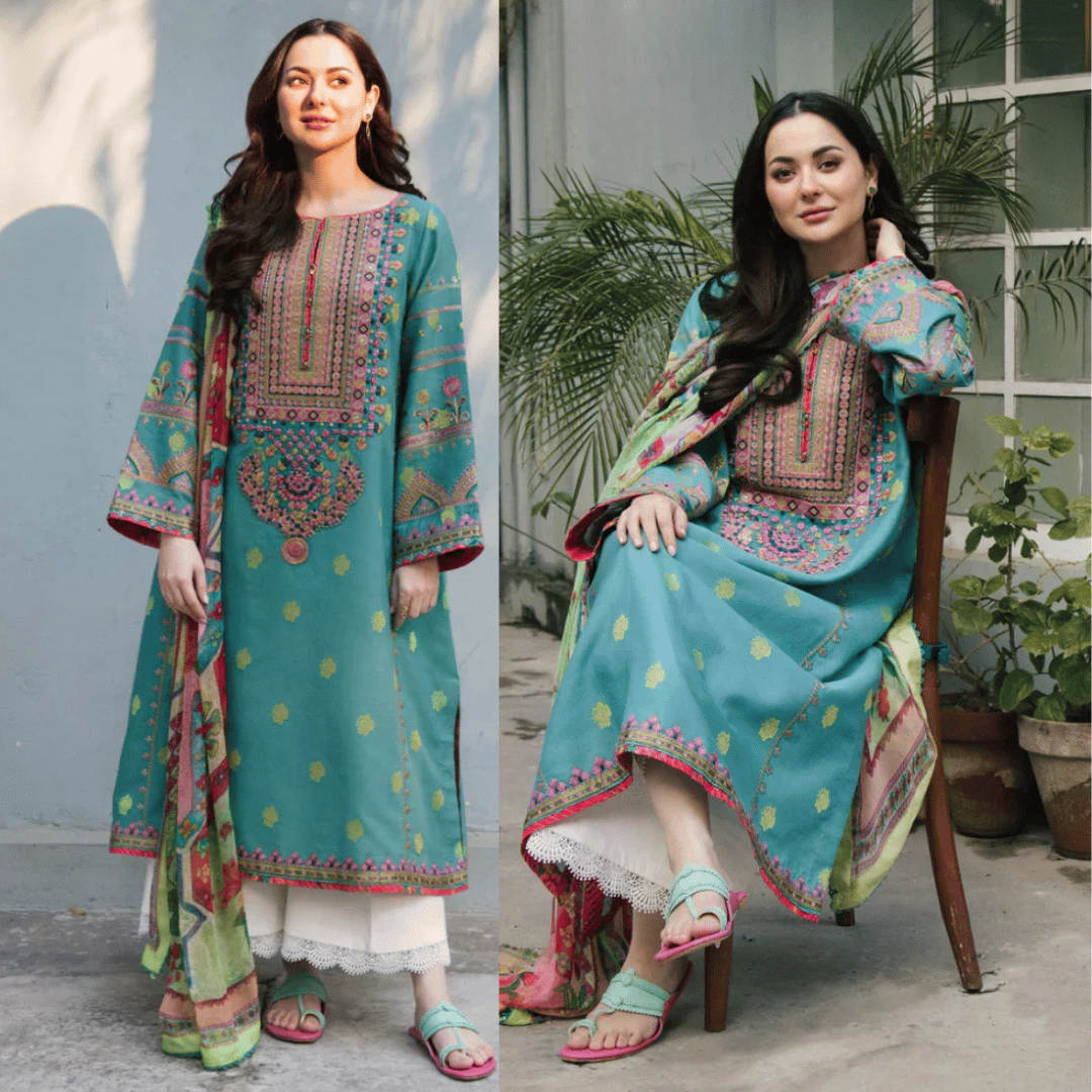 Swagiwear Zara Shahjahan - 3PC Dhanak Embroidered Suit - 