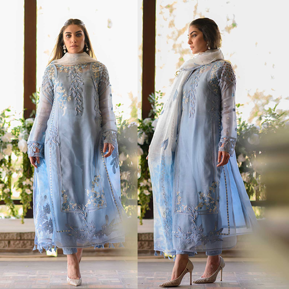 Swagiwear Nadia Farooqi-Embroidered 3pc organza dress with organza duppata. 
