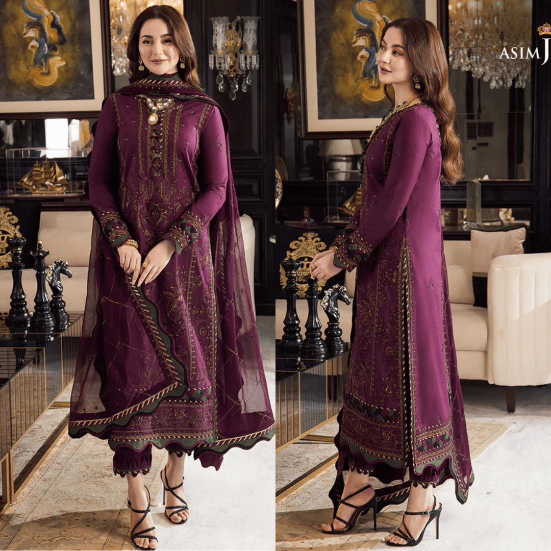 Swagiwear Asim Jofa, unstitched 3 piece lawn sequence embroidered suit - 
