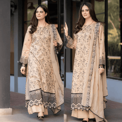 Swagiwear Jade - 3PC Dhanak Chickenkari Embroidered Suit - 