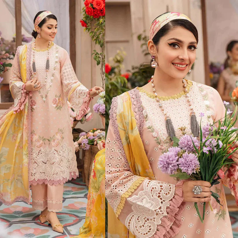 Swagiwear MUSHQ 3PC EMBROIDERED LAWN SUIT WITH PRINTED SILK DUPATTA. 