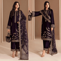 Swagiwear 3PCs Embroidered Velvet Dress With Shamooz Silk Trouser - 