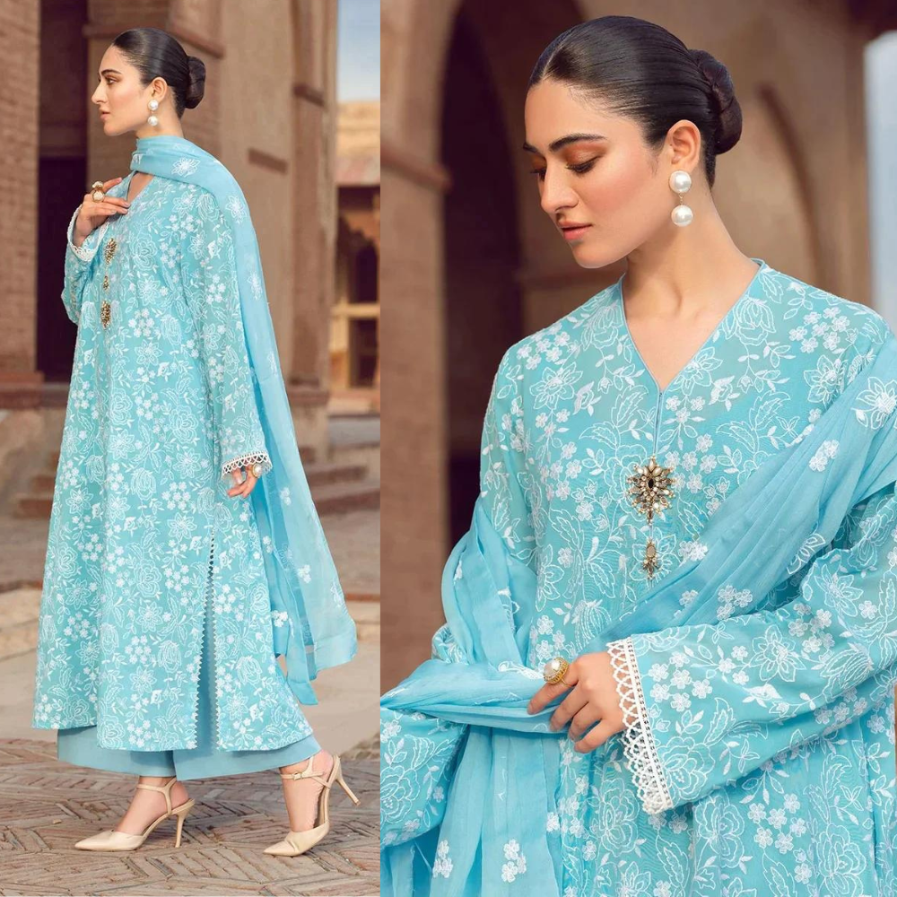 Swagiwear Bareeze 3pc Lawn dress with embroidered chiffon dupatta. 