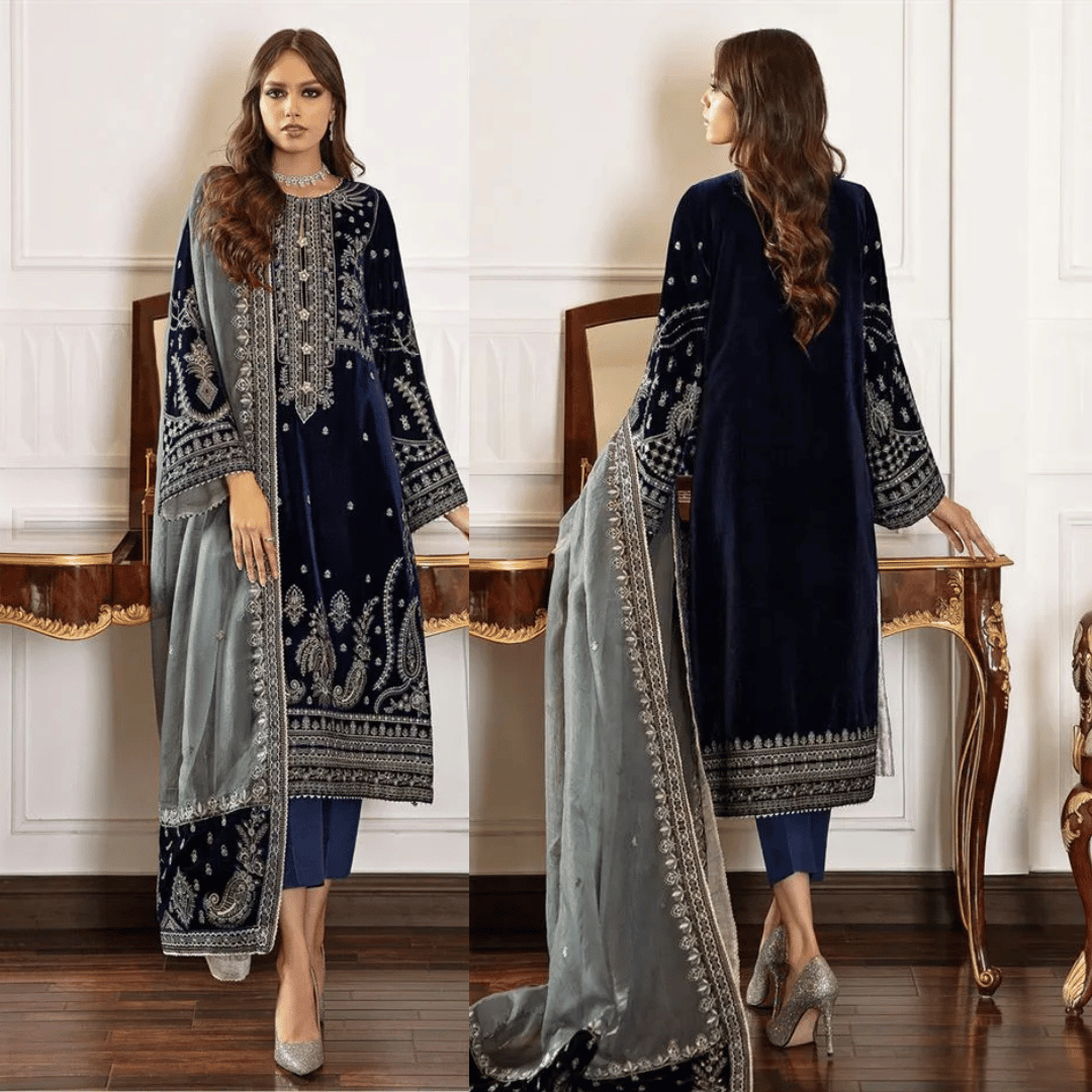 Swagiwear Baroque- Winter 3PC Velvet Embroidered Suit - 