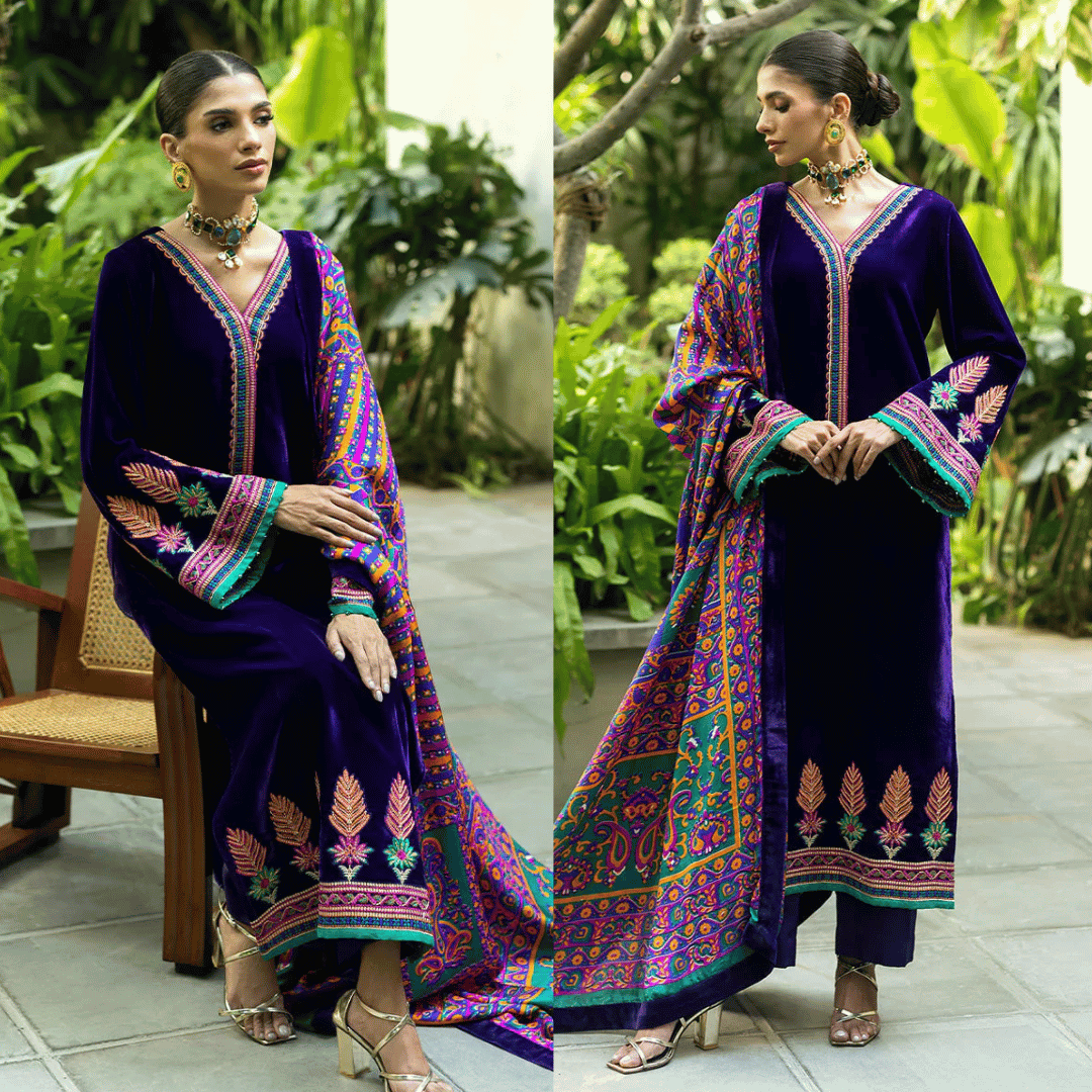 Swagiwear Charizma Embroidered Velvet 3piece suit - 