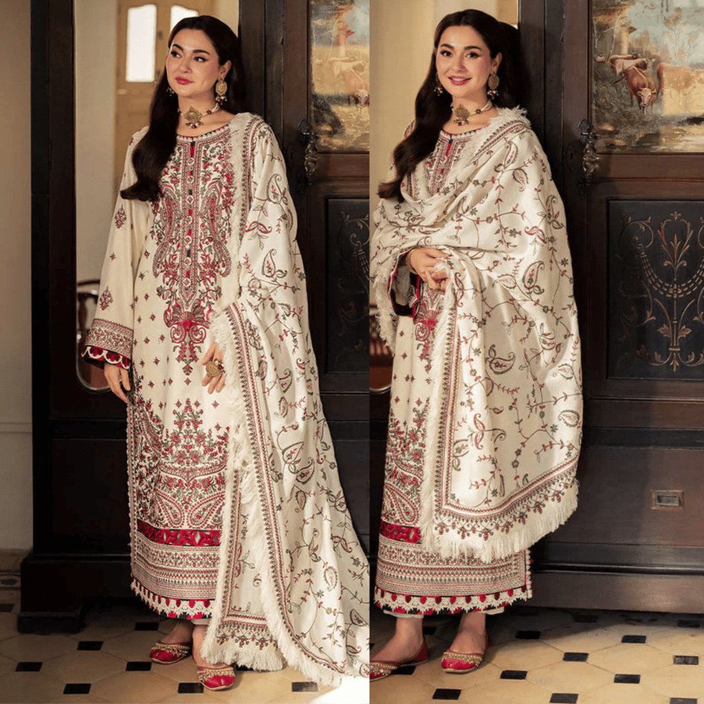 Swagiwear Asim Jofa - Winter 3PC Dhanak Embroidered Suit - 